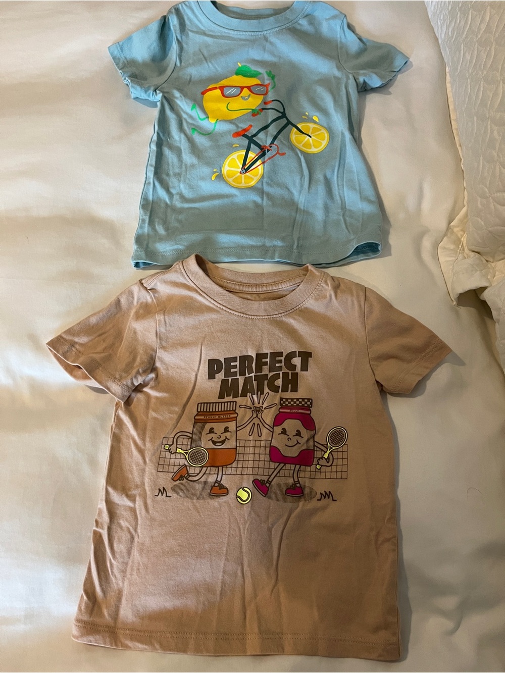 Three Size 3T Cat&Jack Tshirts - Lemon Bike, 'Perfect Match', & Snack Time Club